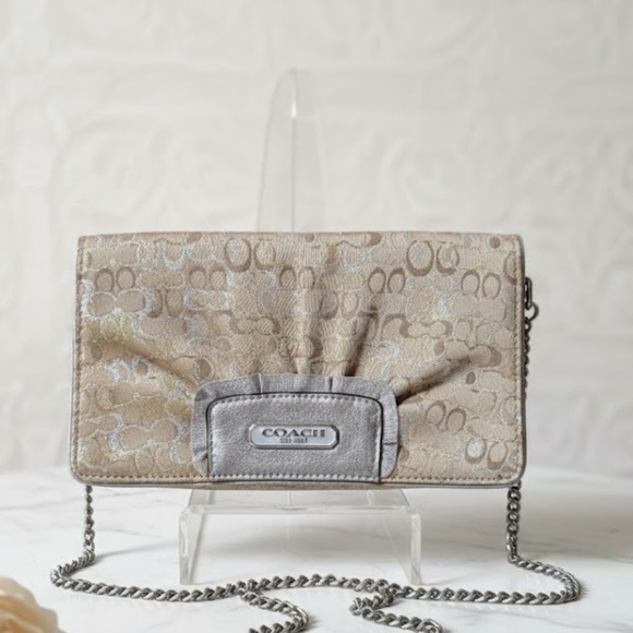 Coach Handbags - Coach Optic Lurex Clutch Cream & Gold Crossbody Clutch Y2K
